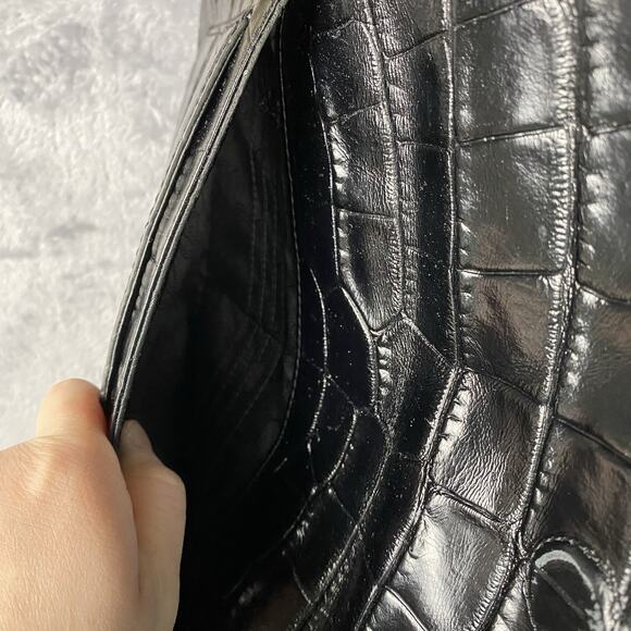 Michael Kors Cross-body Purse Black Calf Hair Crocodile Embossed Leather Punk - Picture 6 of 12